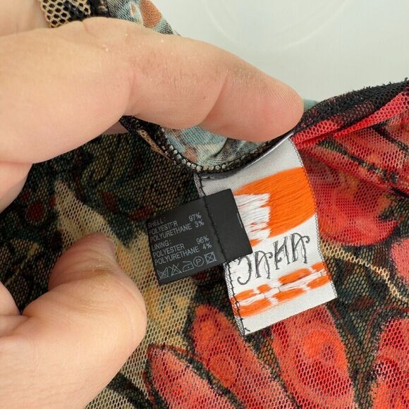 Anac by Kimi Size Medium Black Red Floral Sheer Top Artsy Fitted Romantic - Picture 9 of 9